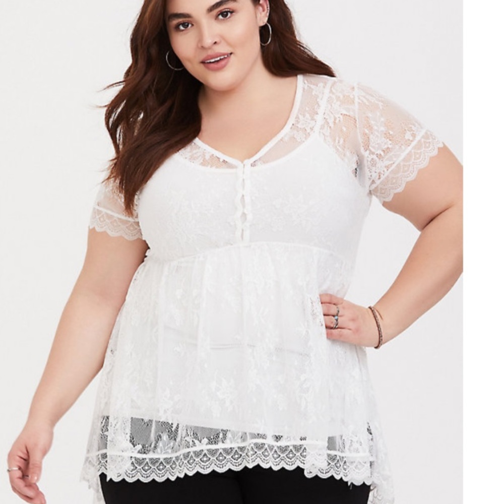 Torrid white lace babydoll top